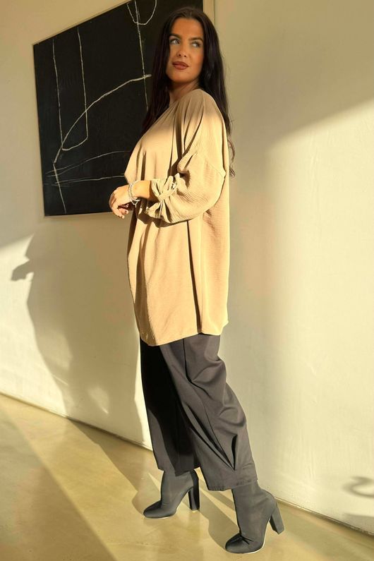 Suki Drape Cowl Blouse Camel /3=